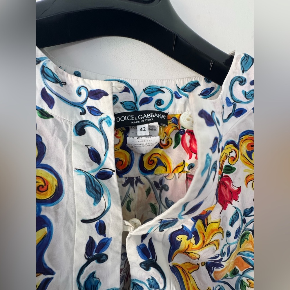 Dolce and Gabbana Majolica Printed Cotton Bell Sleeve Kaftan Dress size IT 42 - Picture 9 of 13